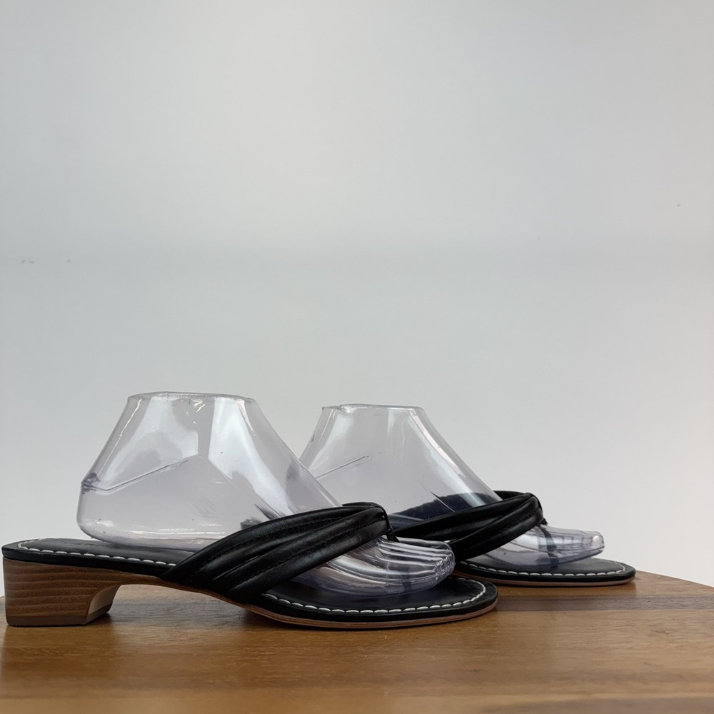 New Womens Bernardo Miami Demi Wedge Black Leather Thong Sandals‎ Size 10 M